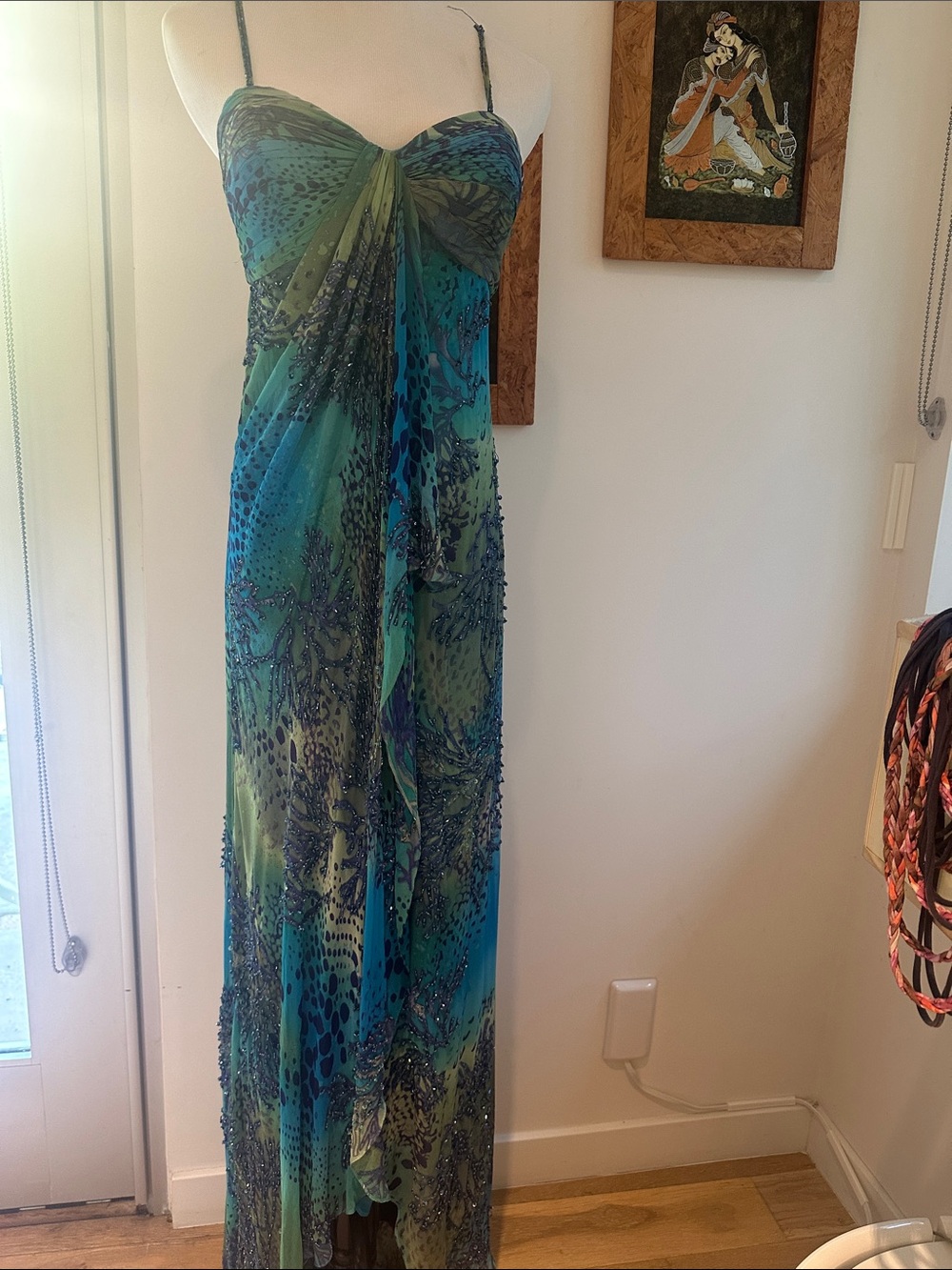 Blue-Green Beaded Maxi Dress